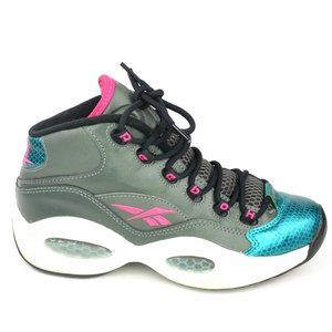 Reebok Question Mid Women's Size 6.5 Grey Teal Pink Basketball Sneaker